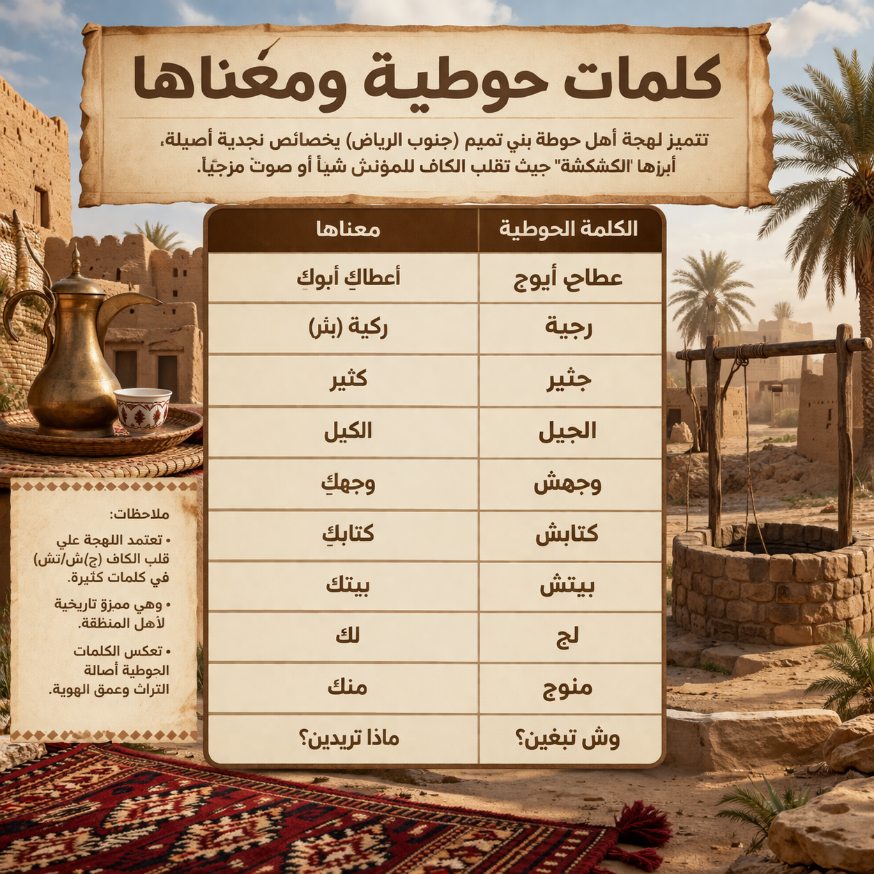 كلمات حوطية ومعناها: ملامح من لهجة حوطة بني تميم الأصيلة